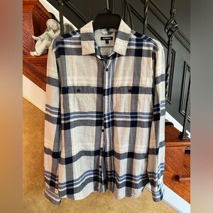 Men’s Express Super Soft Button Down Plaid Long Sleeve Jacket Shirt Size LG